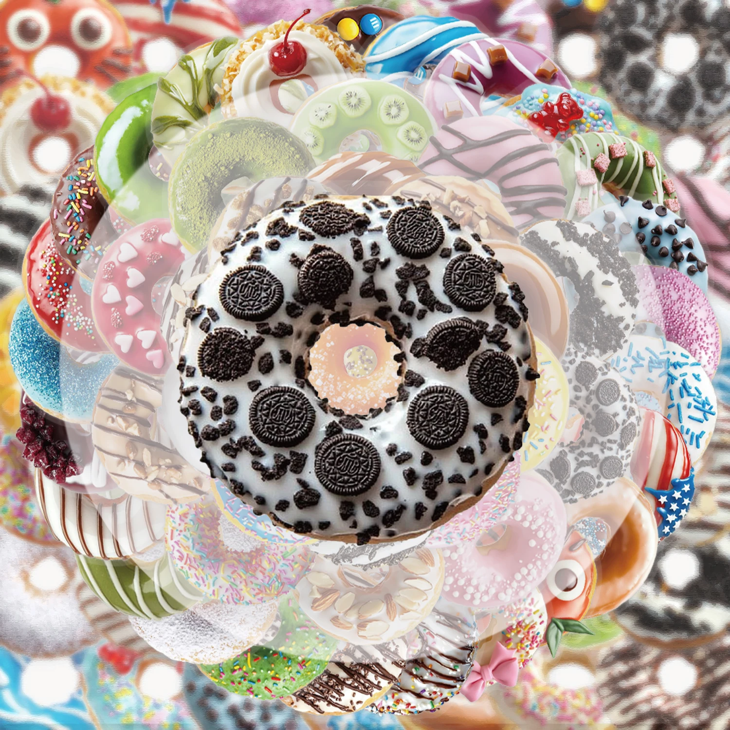 50 leckere Donut-Graffiti-Aufkleber, geeignet zum Dekorieren von Wasserflaschen, Laptops, Mobiltelefonen, Koffern, Skateboards, Gitarren, Geschenkboxen und Partydekorationen