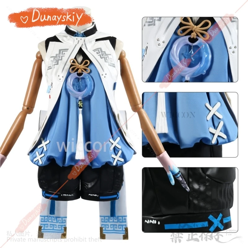 Hot Anime Game Wuthering Waves 명조 Cosplay Youhu Suit Dress High Quality Uniform Blue Wigs For Halloween Christmas Customized