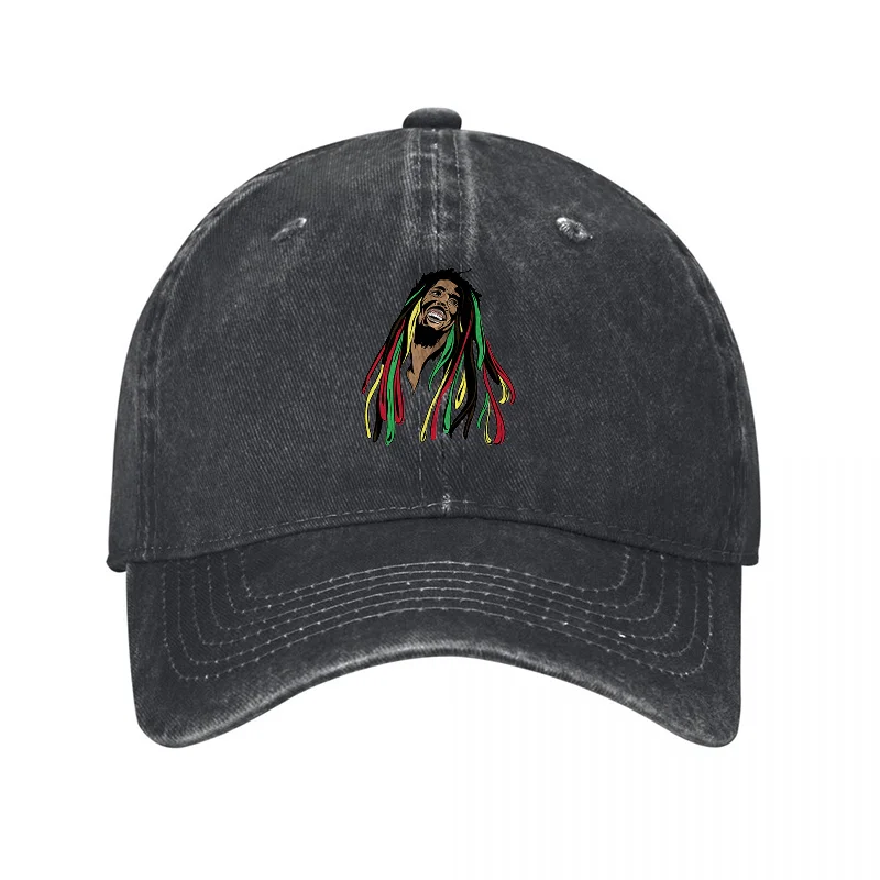 Czapka baseballowa z haftowanym motywem Rasta Man, z bawełny, o klasycznym, postarzanym wyglądzie, z regulowanym rozmiarem, unisex, dla kobiet i mężczyzn