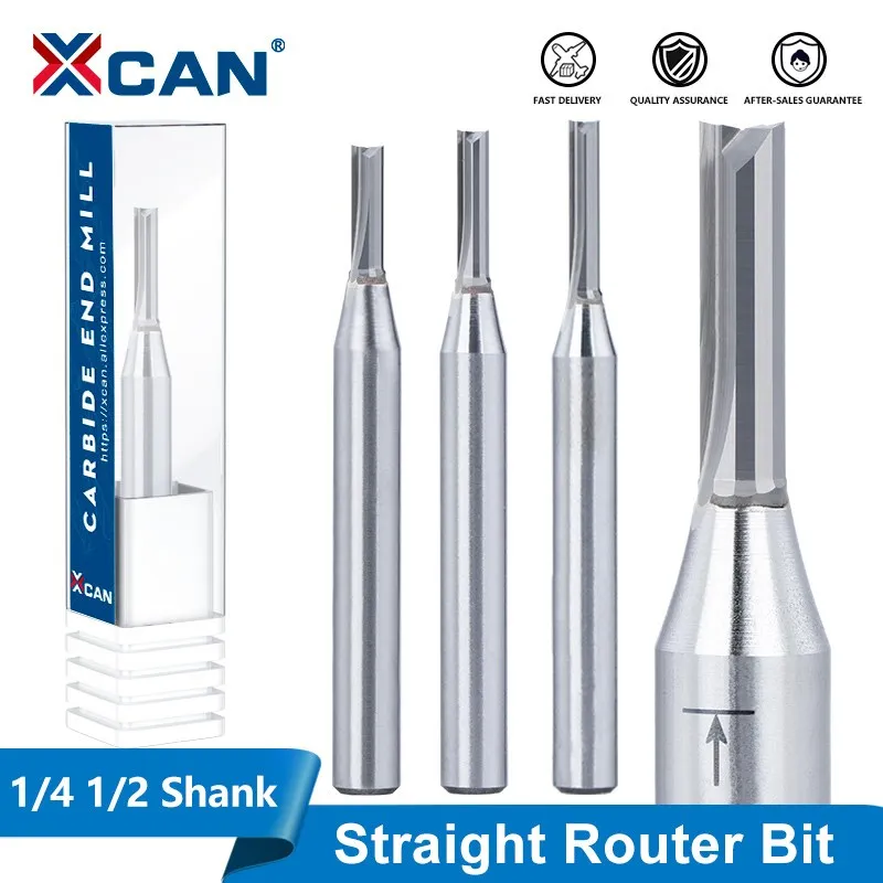 

XCAN Milling Cutter Slotting Cutter TCT 2 Flute Straight Router Bit for MDF Plywood Chipboard 1/4 1/2 Shank Carbide End Mill