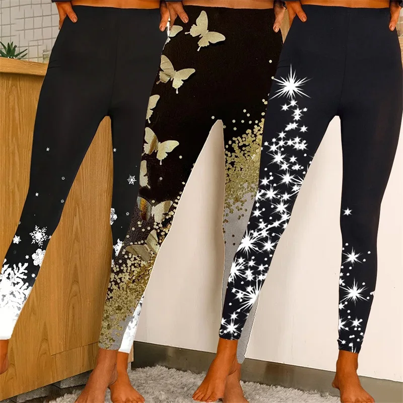 

Ladies Autumn Pants Ladies Holiday Fashion Joker Christmas Elements Printed Slim Pencil Pants