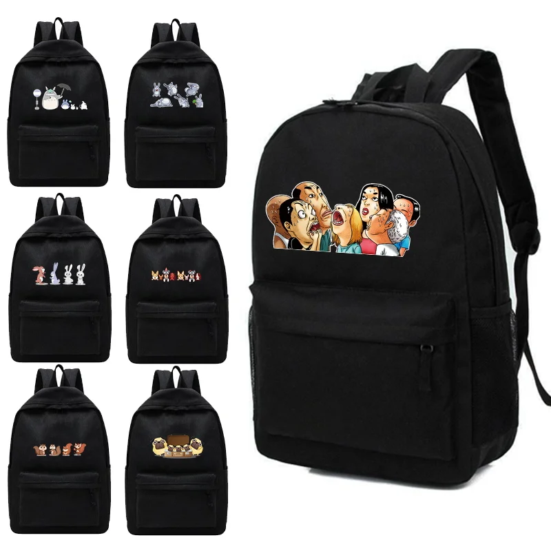 

Multifunction Double Zipper Women Backpack Teenager Laptop Backpack Student Shoulder Bag Korean Style Schoolbag Cartoon Printed