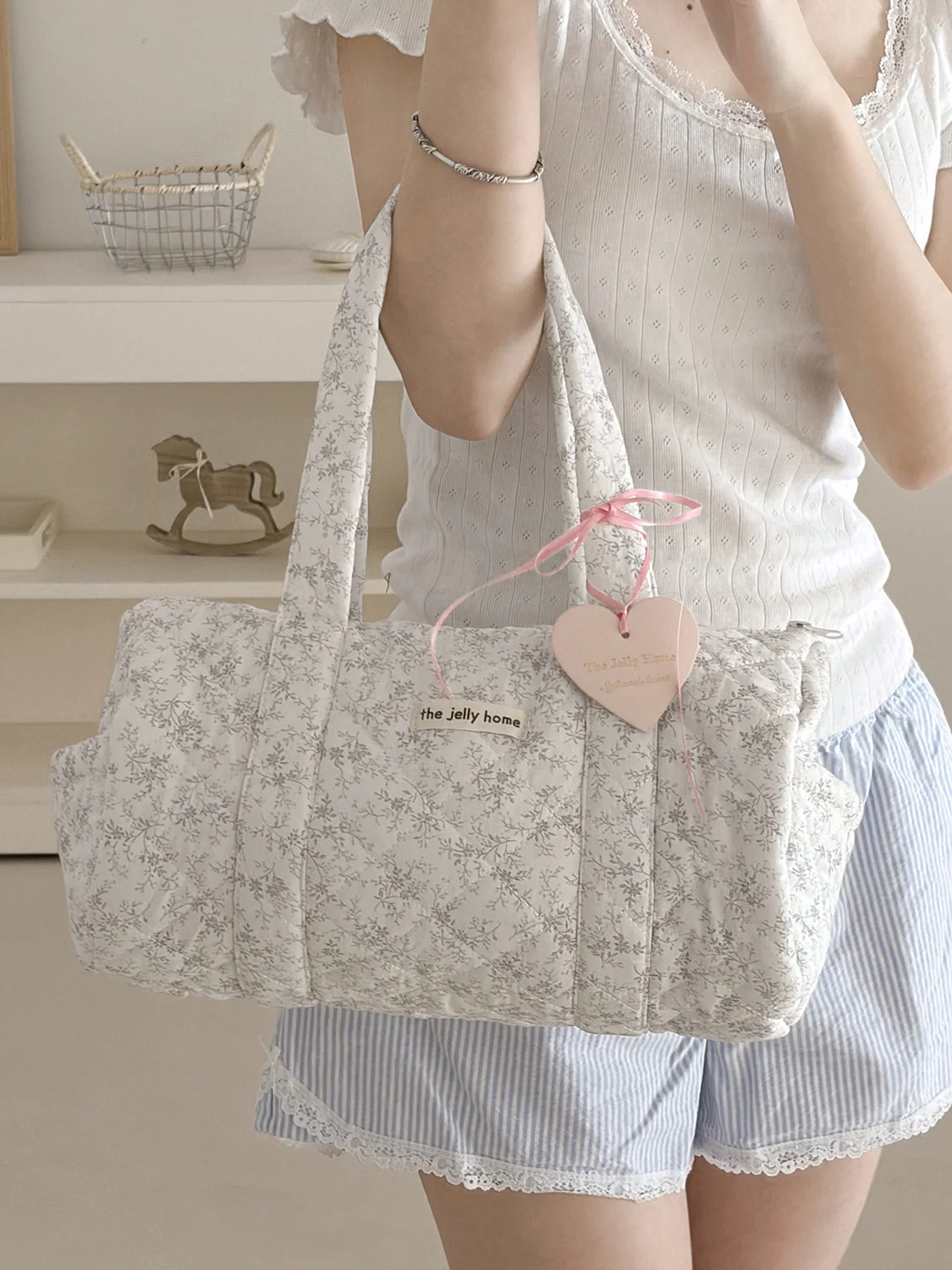 YT Commuting Bag for Women, Portable Storage Bag for Outings, Floral Pattern Cylinder Handbag, New Large Capacity Portable Handb