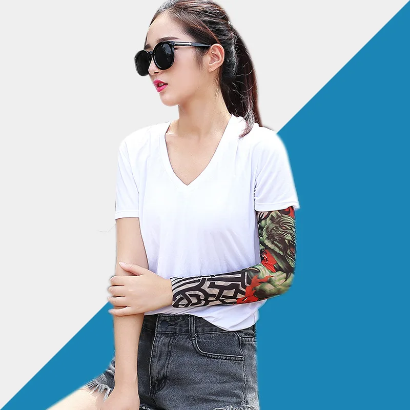 Sunscreen Tattooed Sleeve Summer Outdoor Sports Breathable Sweat-Absorbent Sunshade Seamless Flower Arm Tattooed Ice Sleeve