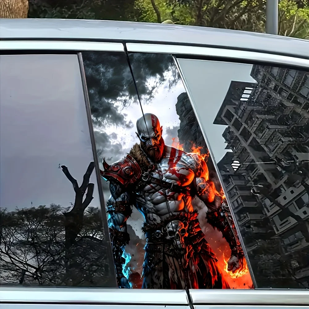 2Piece waterproof sunscreen car B-pillar sticker durable vinyl semi-matte surface disposable easy to paste brave warrior pattern