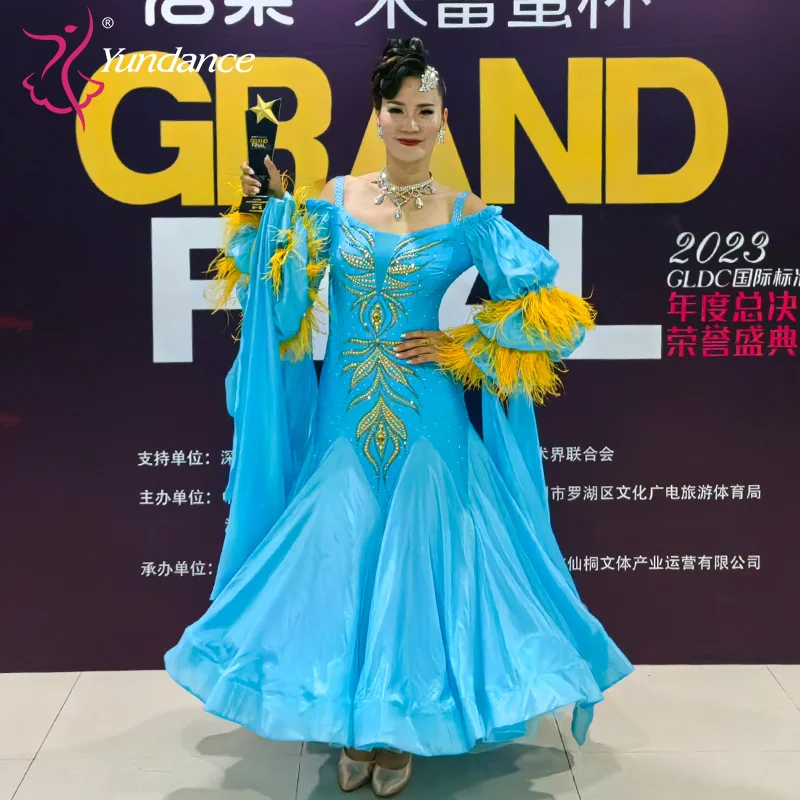 B-23206 Custom New International Standard Ballroom Dance Dress High Quality Pearl Silk Ballroom Dance Dresses for Sale