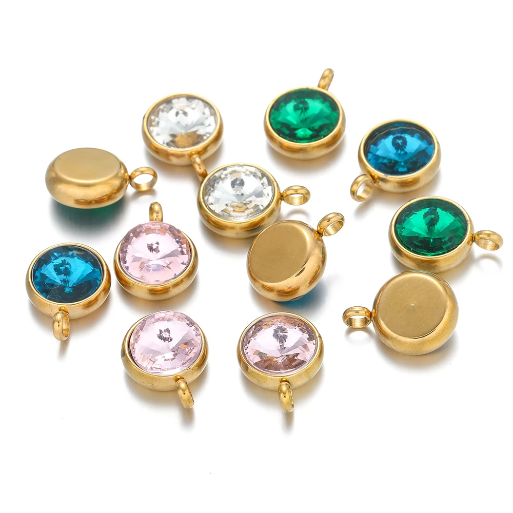 10 Stück Edelstahl 10mm Runde Zirkon-Anhänger für DIY-Schmuckherstellung, Halsketten-Zubehör, Ohrringherstellung, 18k Goldfarbe – Detail 4