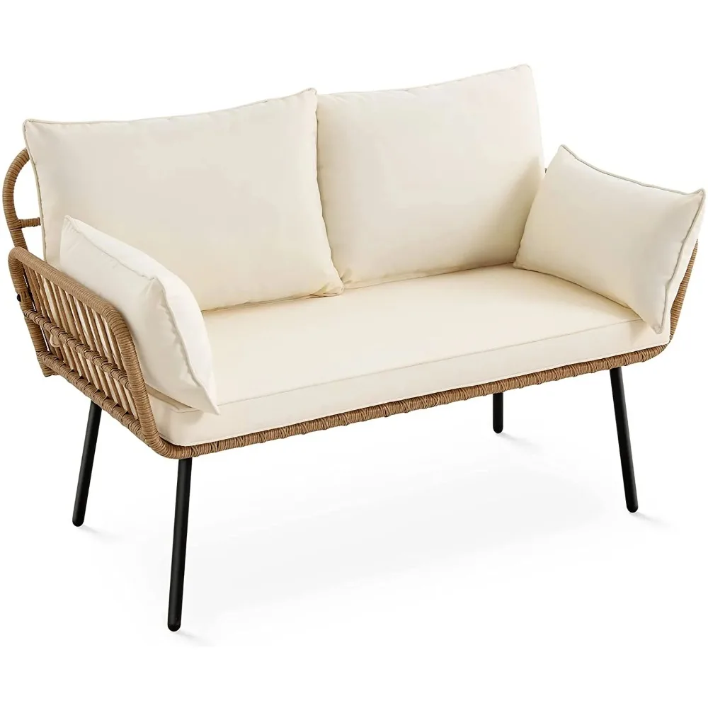 

Patio sofa, all-weather wicker patio assembly with cushion and lumbar pillow
