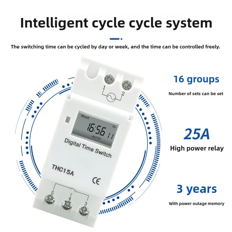 Small Microcomputer Time Control Switch Electric Box Rail Type THC15A Electronic Time Controller Timer DC12V DC24V AC110V AC220V