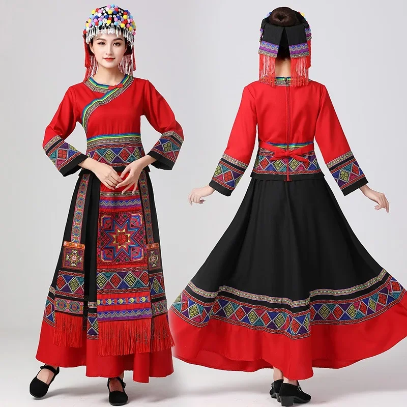 Clothing Female Miao dance costumes March 3 Guangxi Zhuang Yao Tujia decoration 3-piece set