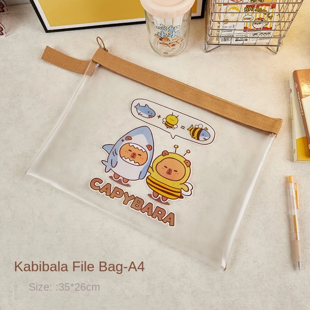 Transparent Capybara Document Bag Zipper Pouch Large Capacity Cartoon Paper Storage Bag Transparent and Visible Portable