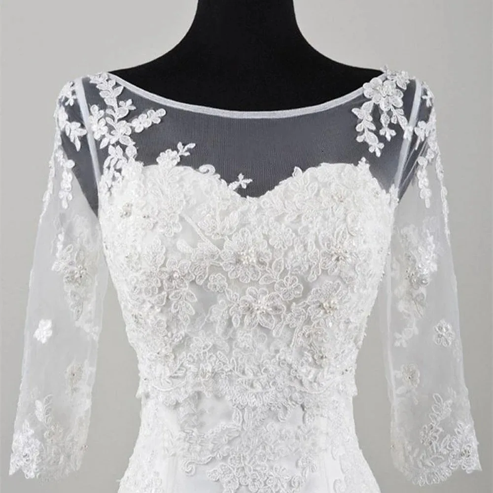 

3/4 Long Sleeve Wedding Bolero Scoop Bridal Wraps for Wedding Party Prom Beaded Ivory Bride Jacket Bolero Shrug Custom Made