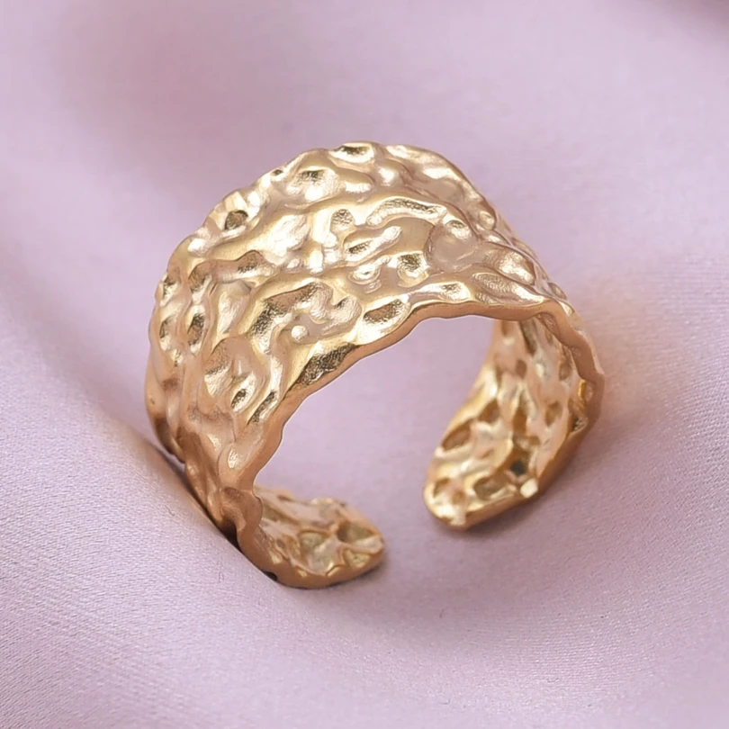 2pcs Creative Irregular Wave Smooth Rings Concave-Convex Surface Wide Rings For Women Men Gold Color Punk Minimalism Rings Gifts