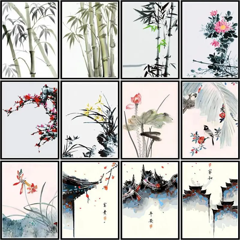 GATYZTORY Painting By Number For Adults Bamboo Kits Drawing On Canvas Picture By Numbers Flowers Art Gift Home Decor