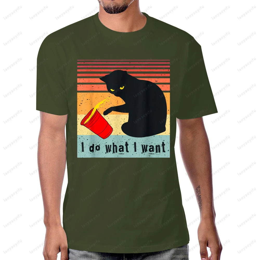 افعل ما أريد خمر القط الأسود كوب أحمر مضحك قطتي تي شيرت الصيف الشارع الشهير موضة عادية كم قصير Y2K للجنسين تي شيرت #6