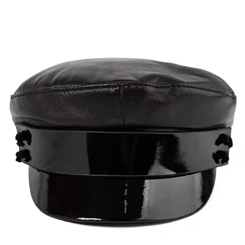 Women/Men Genuine Leather Army Hat 2025 New Style Girls Real Sheepskin Student School Flat Caps Hats Cool Army Hats for Men