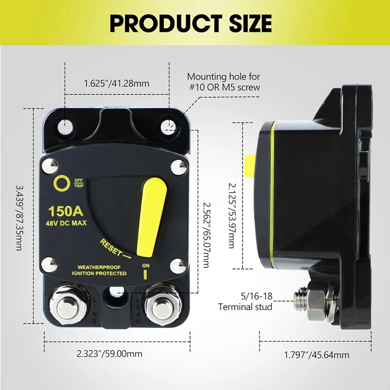 Circuit Breaker With Manual Reset Switch High Amperage For Marine Rvs Yacht Trolling Boat Battery Solar System