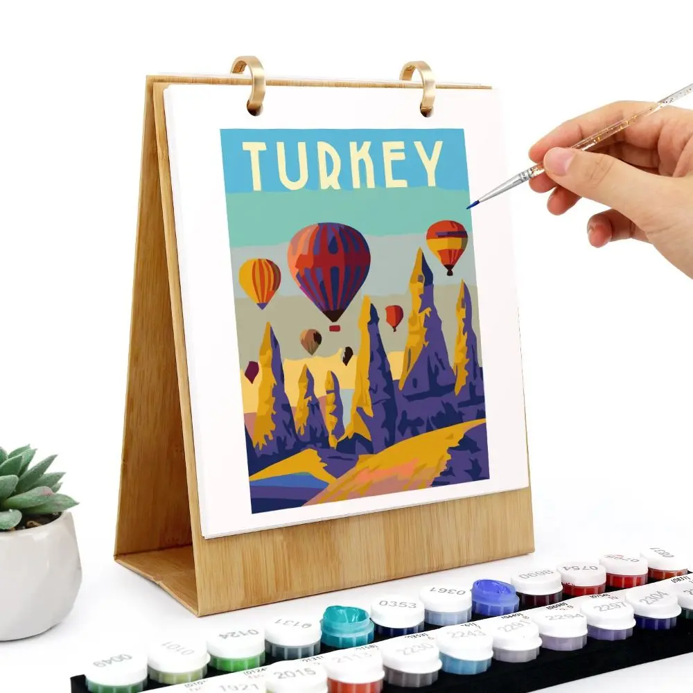 

2026 Edition Desk Calendar Handmade 12 Month Standing Flip Calendar Hand Drawn Paint By Numbers DIY Calendar Family and Friend