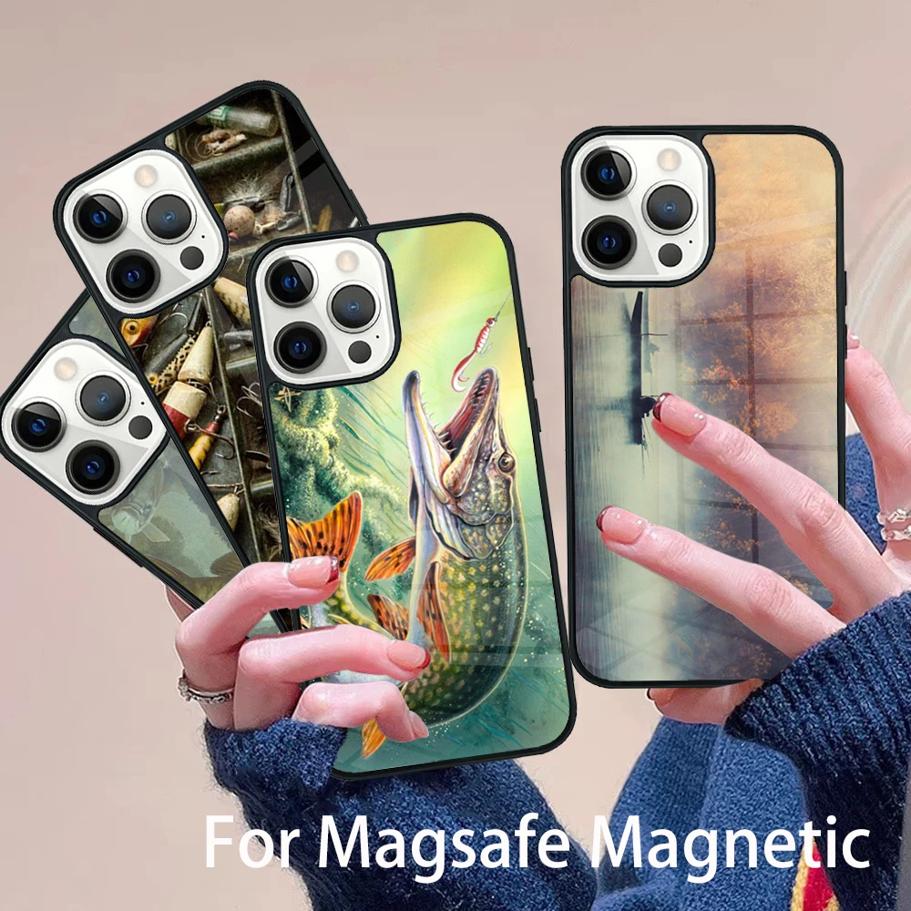 

Bass Fishing Lake Fisherman Phone Case Magesafe Magnetic Wireless Charge Cover For IPhone 16 11 12 13 14 15 Pro Max Plus Mini