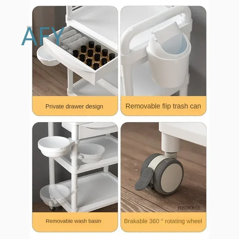 Modern High-end Salon Trolley for Hospital Movable Storage Plastic Trolley for Living Room Home Office Small Household Tool