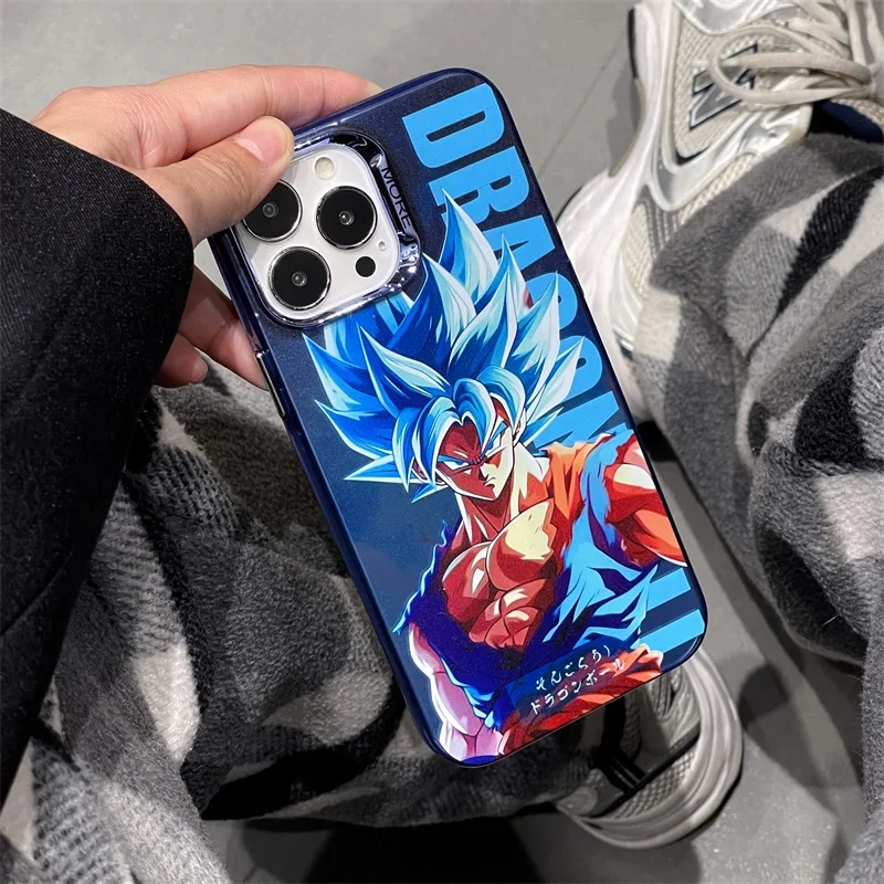 Cute Anime D-Dragons Balls Electroplate Silicone Phone Case for iPhone 14 13 12 11 15 Pro Max Luxury Goku Shockproof Back Cover