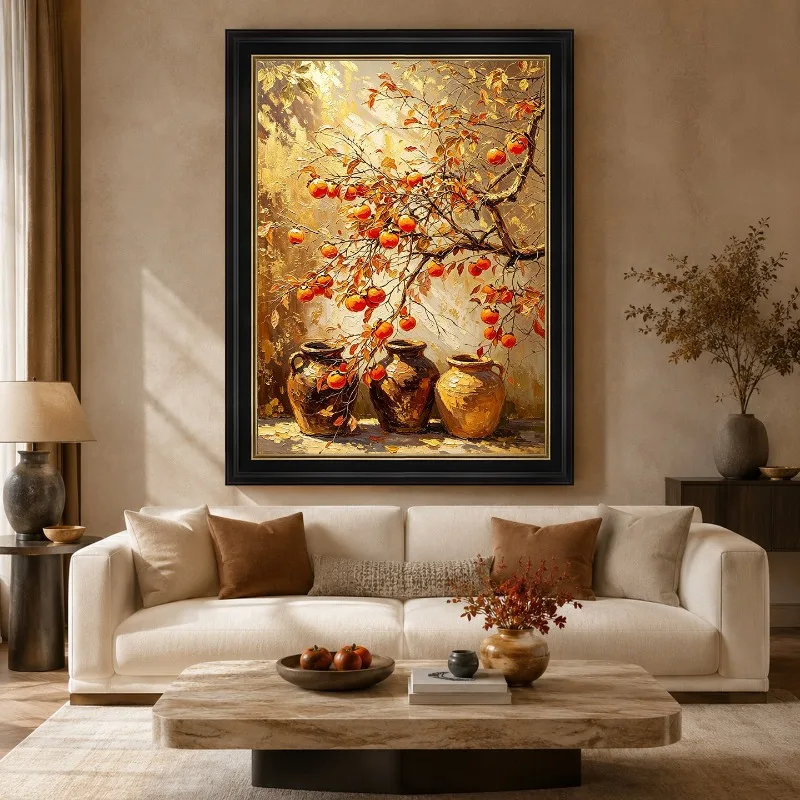 Living room sofa dining room entrance decorative painting ancient persimmon texture hanging painting