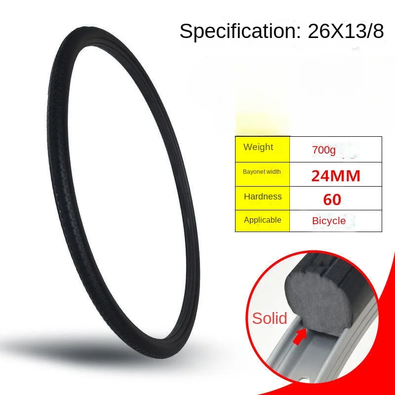 26 Inch Solid Bicycle Tires, 26x1 3/8 Single Bicycle tires, Tubeless Outer Tires, Non Inflatable , 37-590