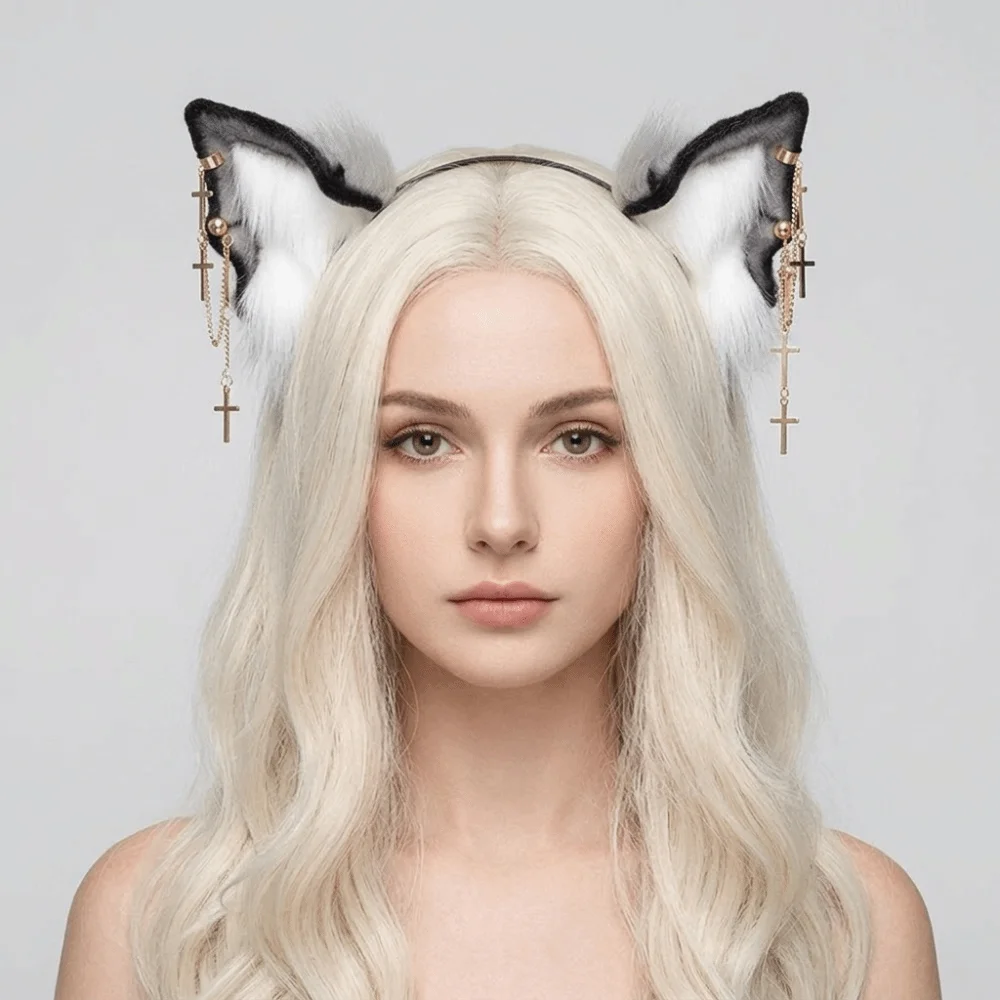 Artificial Cosplay Bat Beast Ears Headband Furry Faux Furs Gothic Headband Realistic Reusable Hair Accessories Halloween