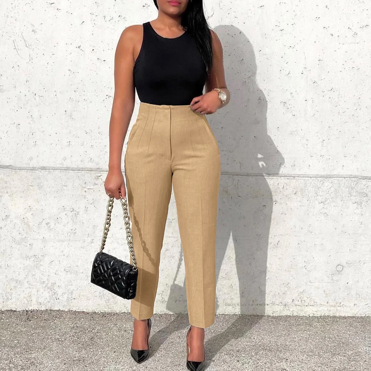 

Work Pants for Women Office Elegant High Waisted Straight Ankle Length Fashion Formal African Business Trousers Pants Clothes OL