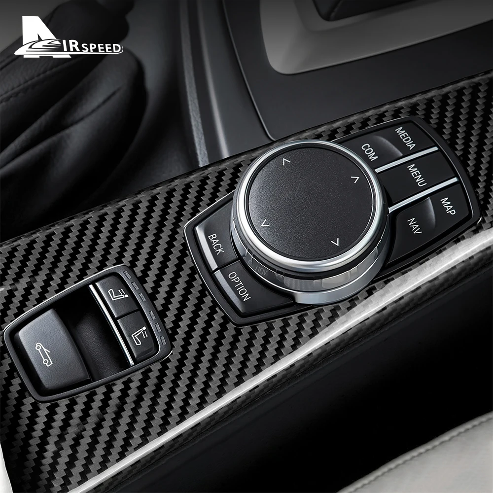 For BMW 4 Series F33 F83 LHD Convertible 13-20 Real Hard Carbon Fiber Car Central Multimedia Knob Panel Sticker  Accessories