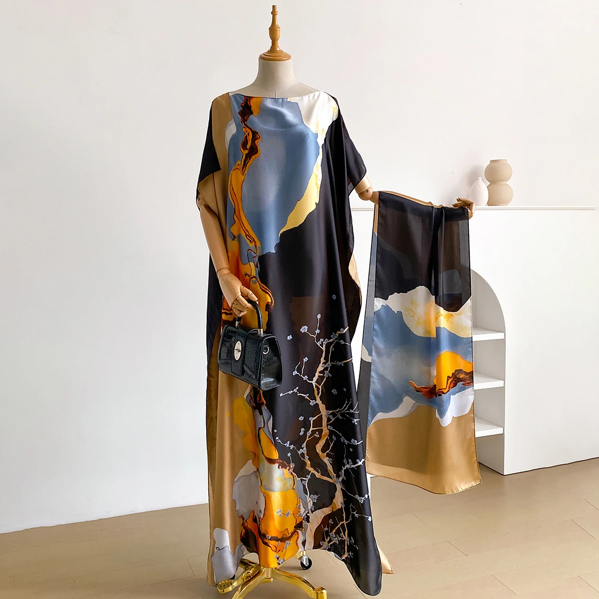 Summer Short Sleeve Cotton Abaya for Women Gold Stamping Loose Maxi Islamic African Dress with Big Scarf by New 2025 Dubai Colle
