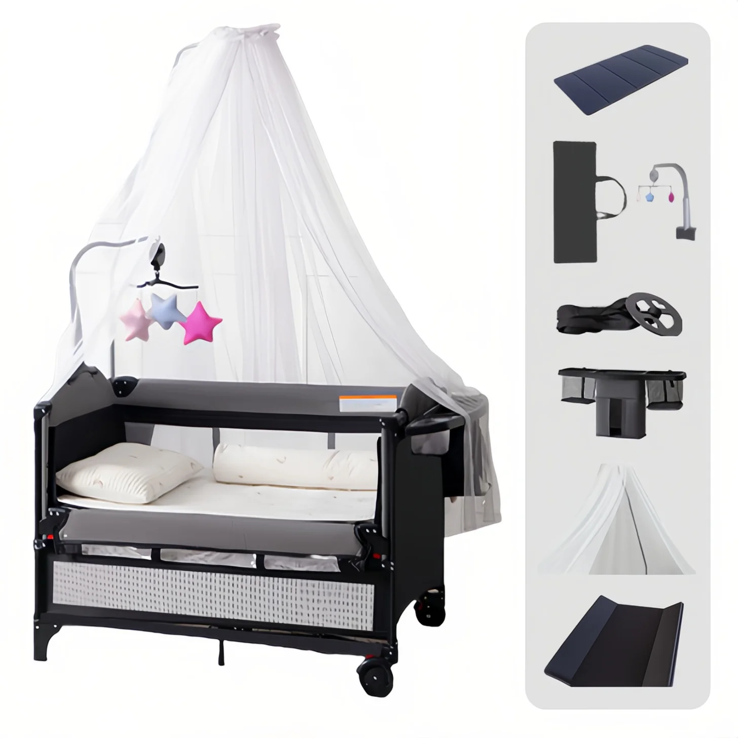 5-in-1 Baby Bed Crib Bassinet with Diaper Table Playpen and Activity Center