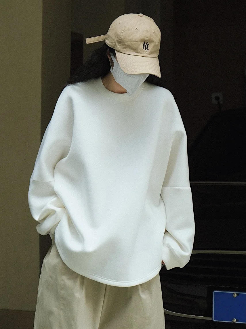 

Woman Sweatshirts Korean Shoulder Sleeve Oversized Crewneck Sweatshirt Pullovers Loose White Womens Clothing Fashion Fall