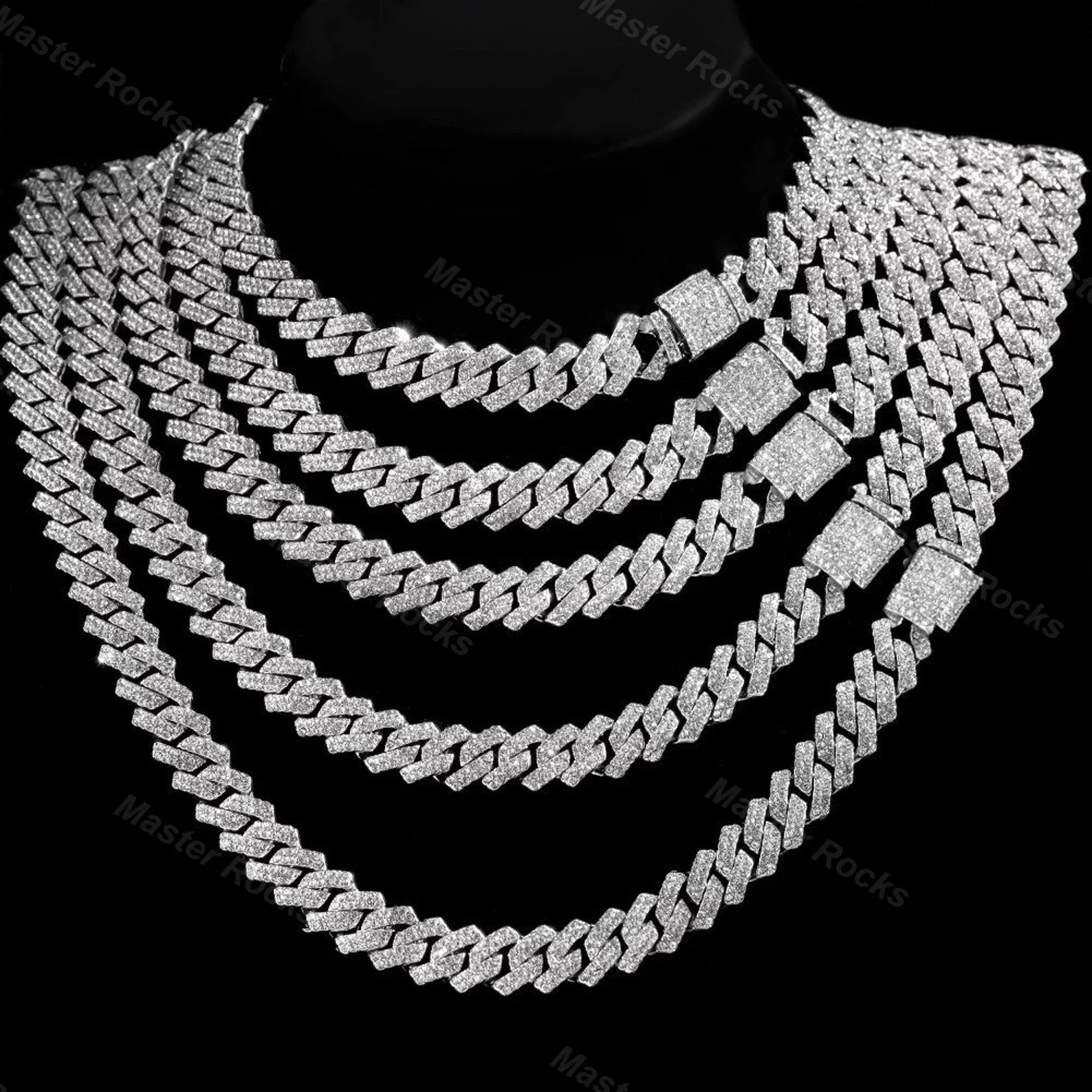 

Vvs Moissanite Cuban Sterling Silver Cuban Link Chain 10mm 12mm 14mm 2rows Necklace Gold Plated Chain Hip Hop Cuban Chain