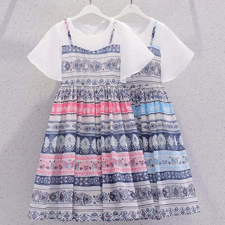 

4 6 8 10 12 14Y Summer Girls Flower Dresses Bohemia Children Dresses Kids Girls Summer Floral Party Dress Teenage Girls Clothing