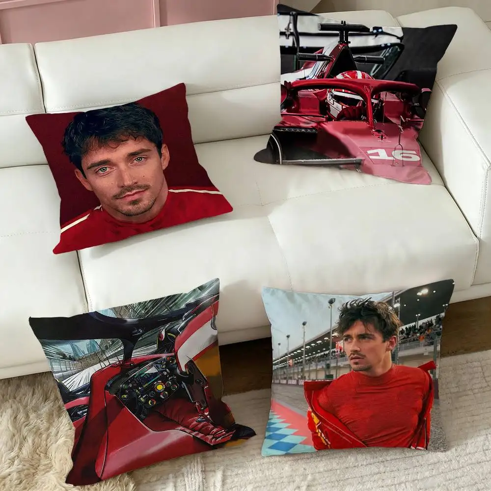 Charles Leclerc-Racing car Square Double-Sided printed Pillow Case Bedroom Bedside Pillow Sofa Cushion Cover
