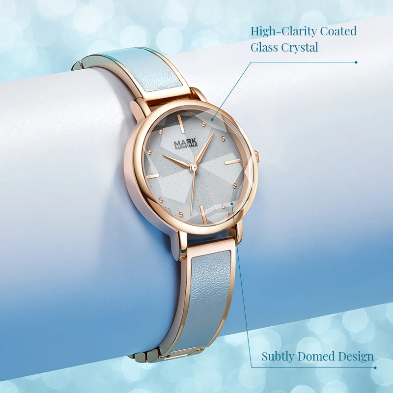 MARK FAIRWHALE Quartz Movement Watch Metallic Leather Surface Strap Starry Sky Series Timer Simple Elegant Accessory for Girls