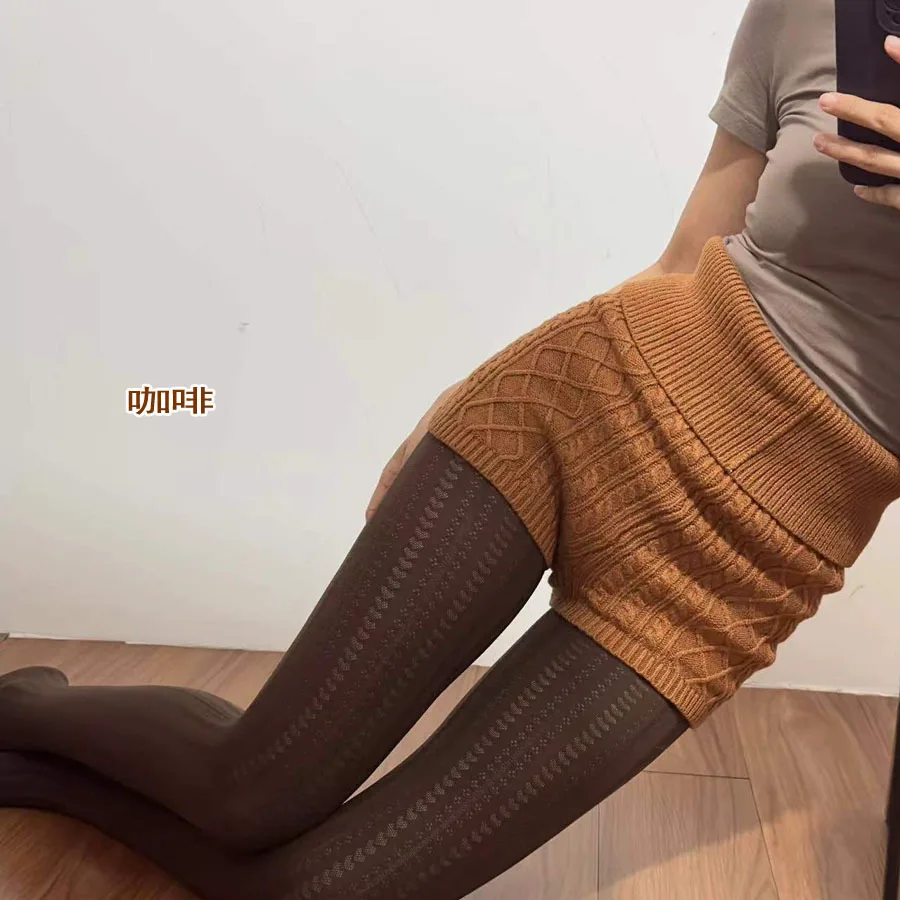 Autumn Slim Vertical Beaded Heart-Shaped Large Stretch Pantyhose Anti-Snatch Velvet Jacquard Bottoming Stockings