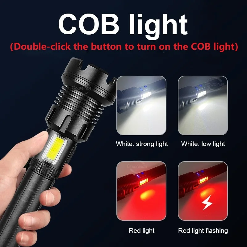 XHP390 Most Powerful Flashlight Usb Rechargeable Flashlight Strong Light Military Tactical Lantern Camping Hunting Outdoor Torch