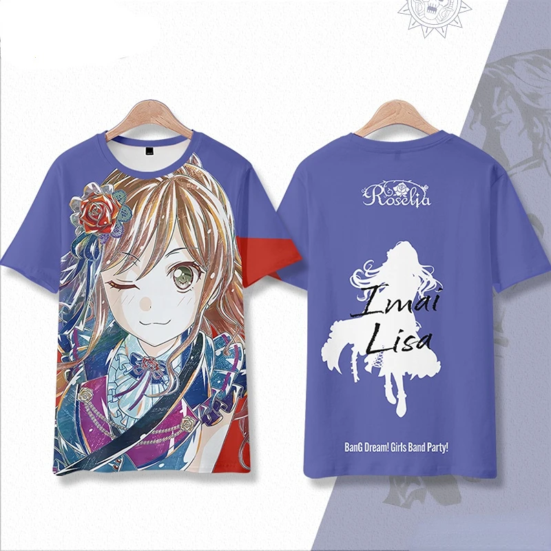 BanG Dream! Roselia T-Shirt, Summer Short Sleeve Anime Clothing Featuring Risa Imai