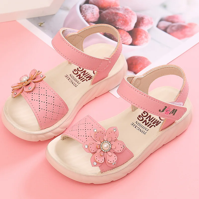 

2026 Summer New Girls Sandals Kids Floral Sandals with 3 Flowers Princess Sweet for Wedding Party Dress Shoes Kids Sandals 25-36
