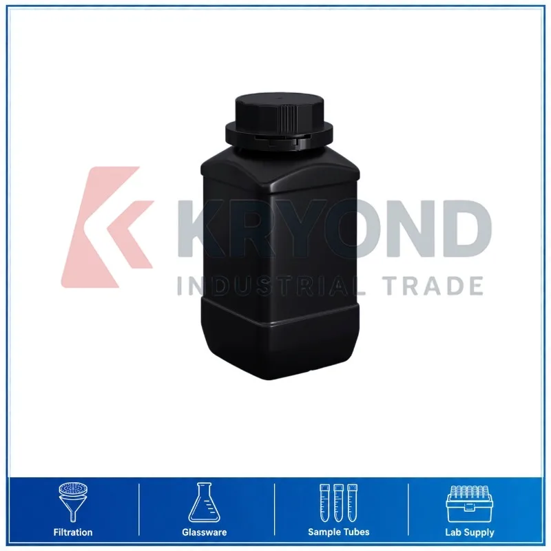 Plastic Square Reagent Bottle Black Cap Inner Lid 1000mL Laboratory Sample Storage Container Research Series Model Vessel Tools
