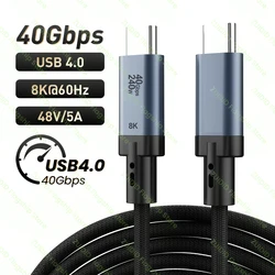 PD240W USB4 40Gbps ThunderBolt 3 Type C to Type C Cable 8K@60Hz USB-C Cable Cord For iPhone 15 16 Pro Max MacBook Samsung 1/2m