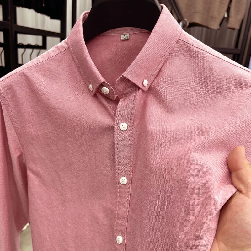 

cotton% Men's autumn high quality shirt gentleman solid color wash long sleeves T-shirt business leisure fashion Men clothing