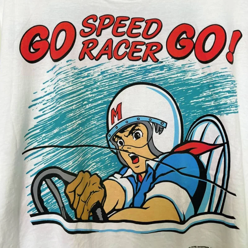 تي شيرت Speed Racer الكلاسيكي ذو الوزن الثقيل للزوجين من الذكور والإناث عالي الشارع فضفاض بأكمام قصيرة #2