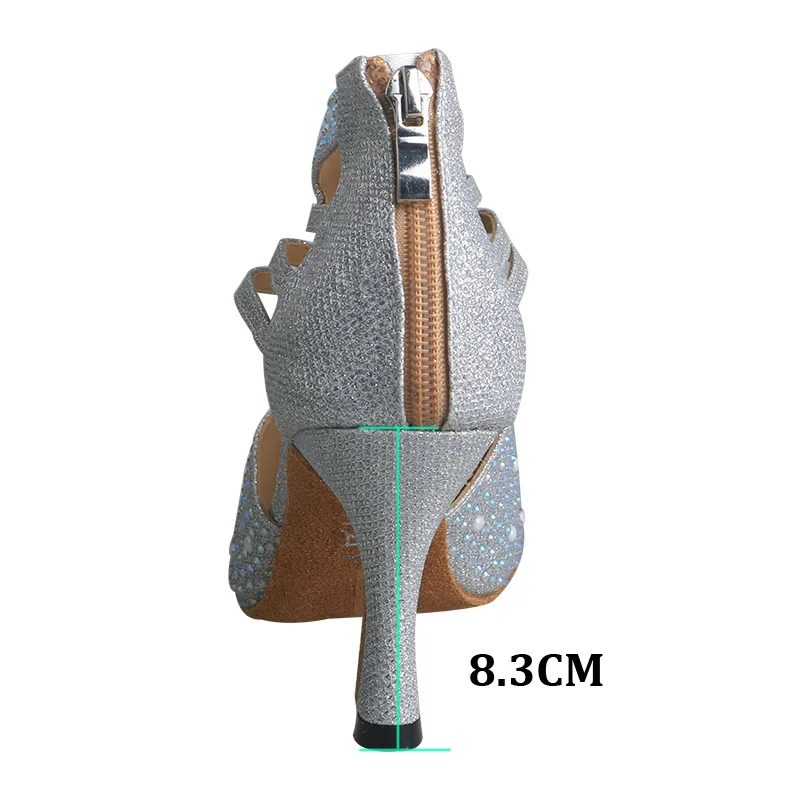 Wedopus Zilveren Dansschoenen Suède Zool Kristal en Parels Salsa Ballroom Dans Laarzen voor Dames Hoge Hak 8CM