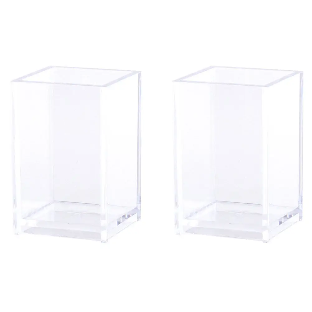 2Pcs Pen Holder Desktop Storage Buckets Transparent Stationery Organizers Office Pencil Cases Stable Anti-Slip Desktop Pen Pots