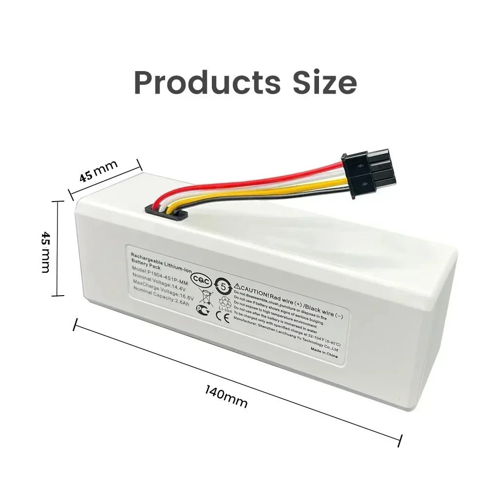 100% Original NEW 14.4V 2600mah P1904-4S1P-MM Battery For Xiaomi Mijia 1C STYTJ01ZHM Robot Vacuum Mop Cleaner Accessories Parts1