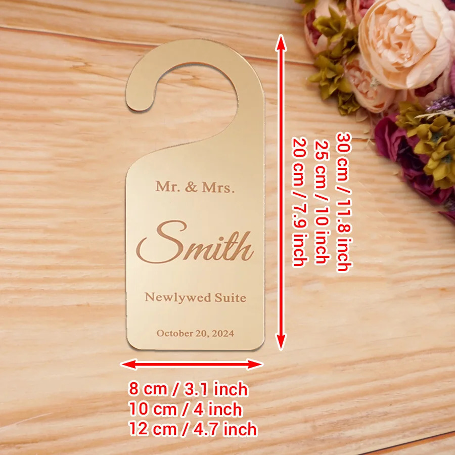 

Personalized Mirror Acrylic Door Hanger Custom Mr. & Mrs. Suite Sign Wedding Newlywed Room Decor | Elegant Mirror Finish