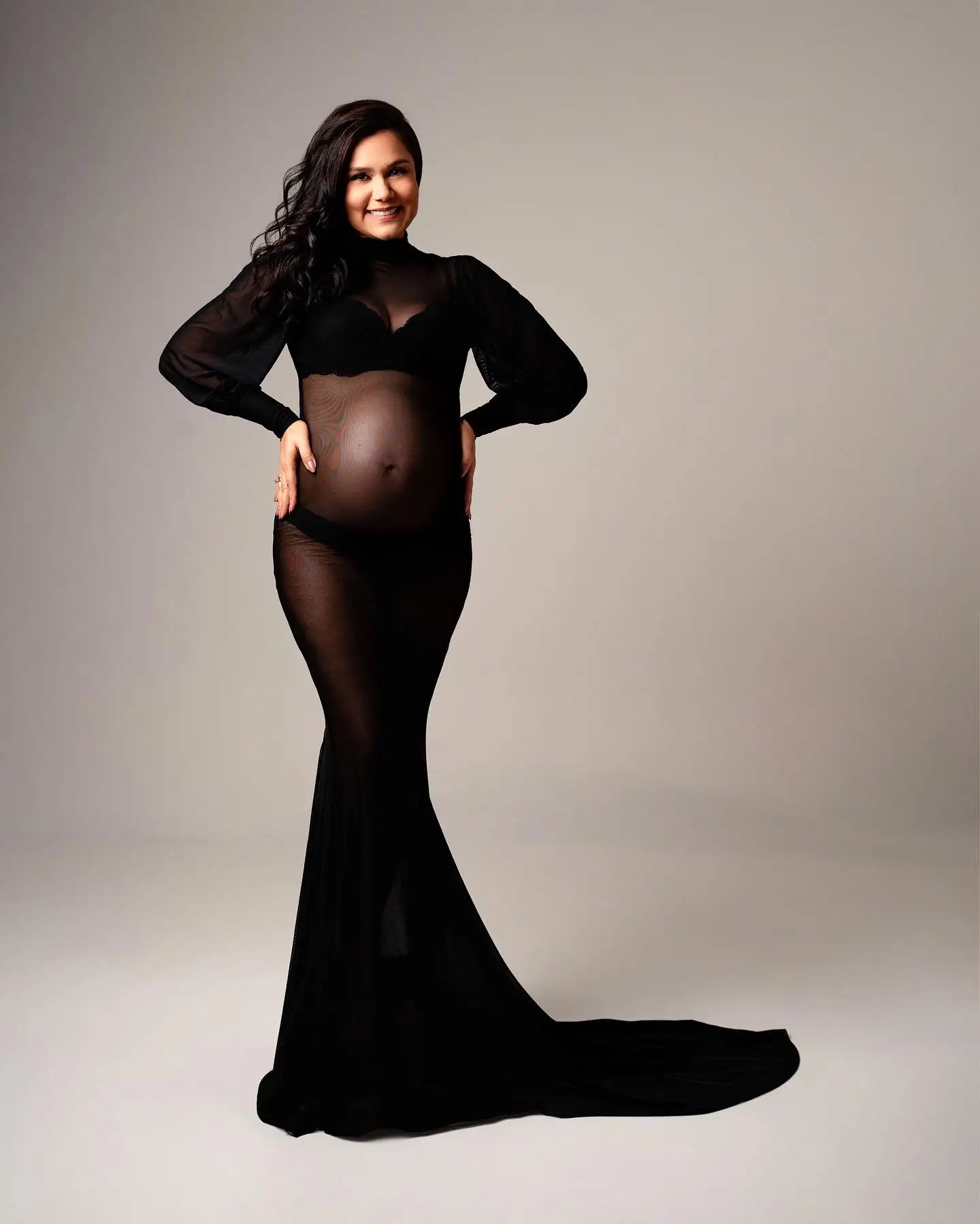 2025, neue elegante Spitzen-Umstandskleider für Fotoshootings, langärmeliges Maxikleid mit Rundhalsausschnitt für Babypartys, Schwangerschafts-Fotositzung